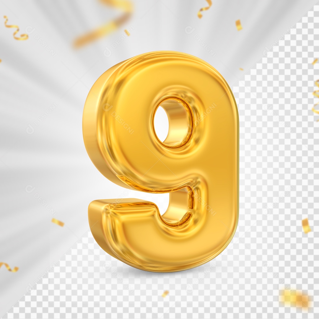 Numero 9 Amarelo Festa Elemento 3D PSD