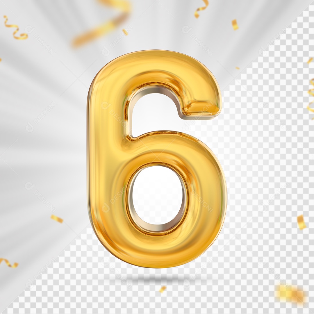 Numero 6 Amarelo Festa Elemento 3D PSD