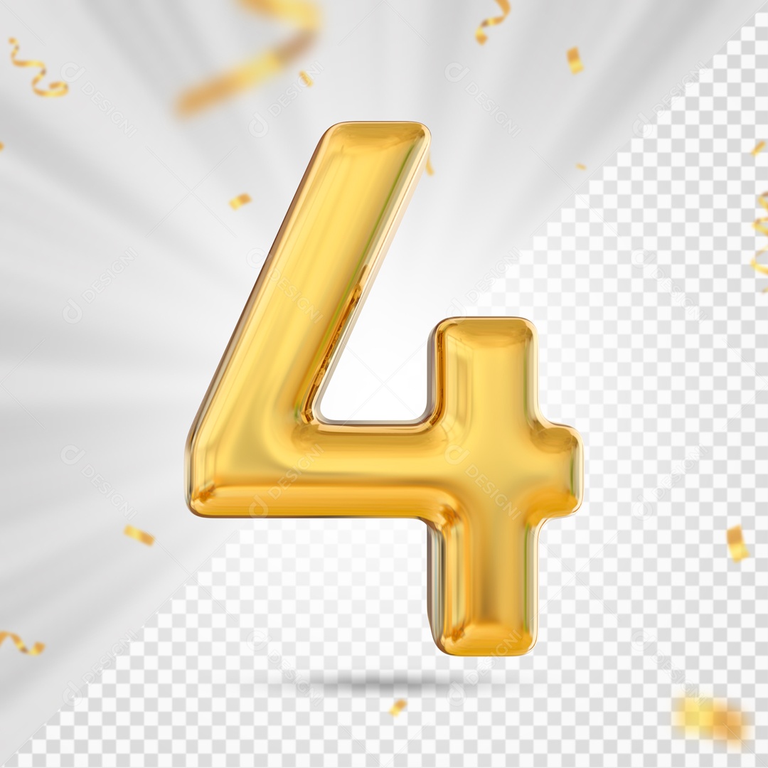 Numero 4 Amarelo Festa Elemento 3D PSD