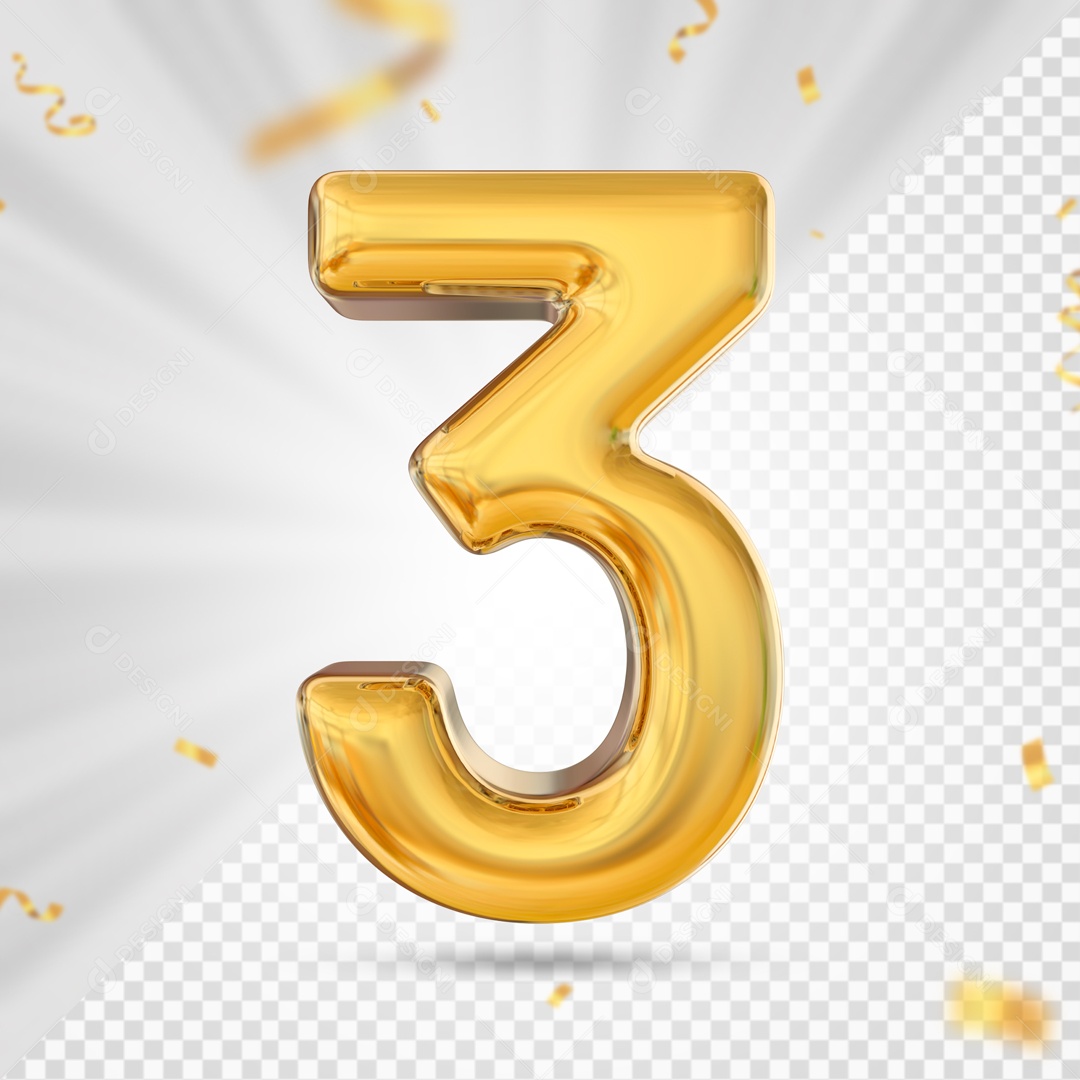 Numero 3 Amarelo Festa Elemento 3D PSD