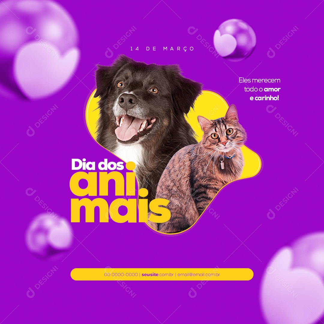 Dia dos Animais 14 de Março Social Media PSD Editável