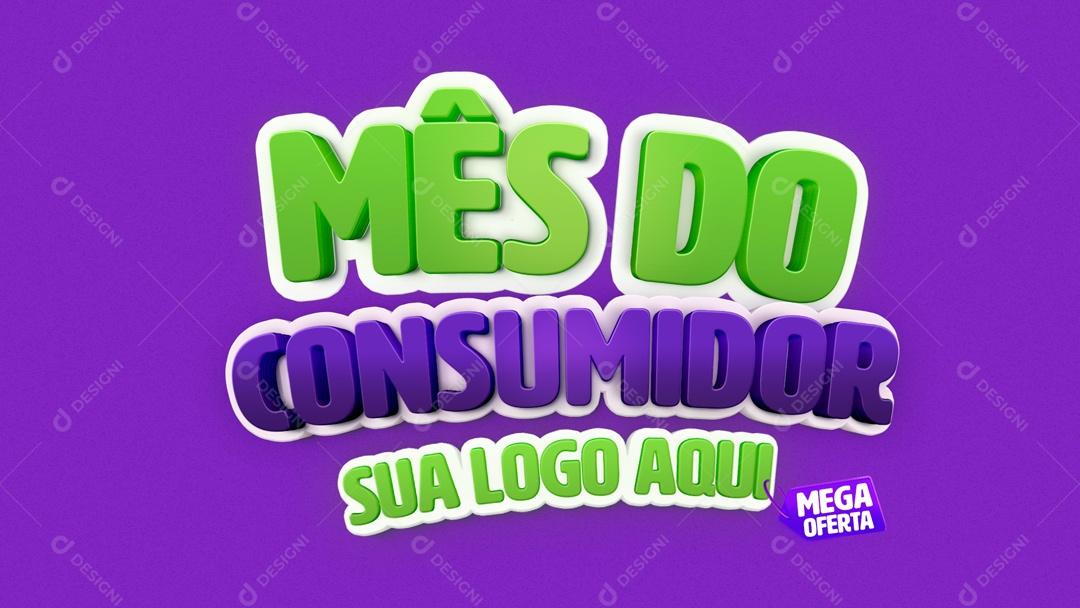 Mês do Consumidor Selo 3D Verde e Roxo Para Composição PSD