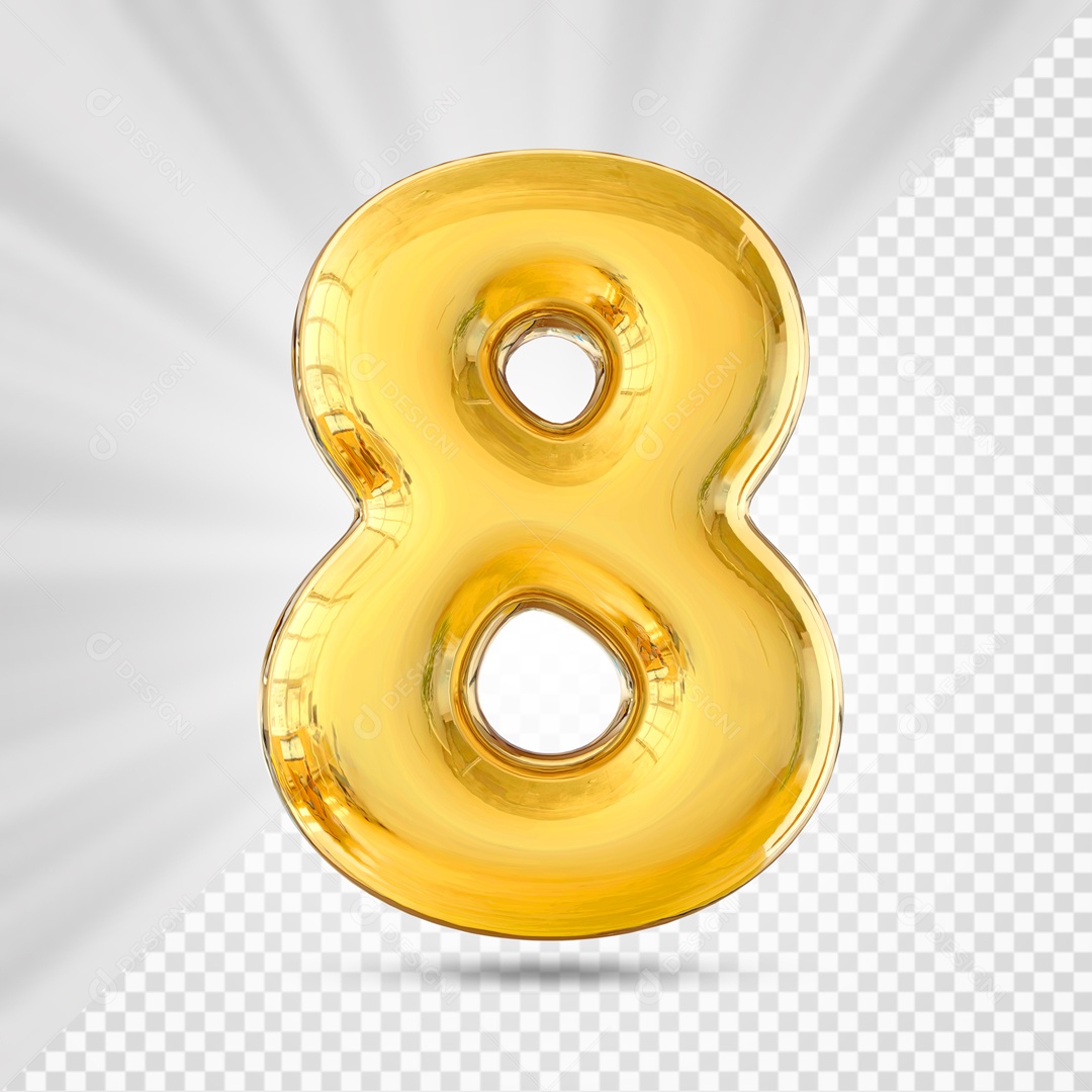 Numero 8 Amarelo Festa Elemento 3D PSD