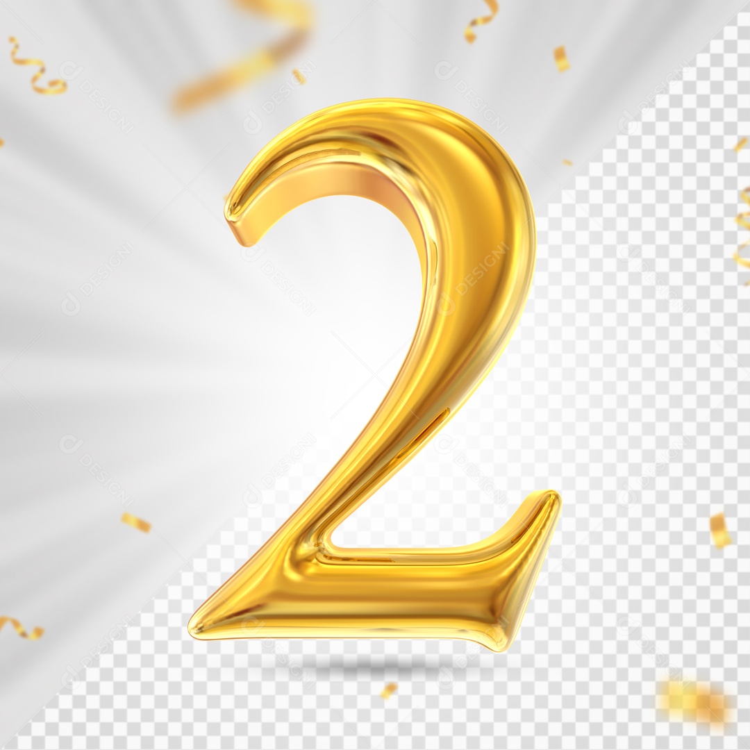 Numero 2 Amarelo Festa Elemento 3D PSD