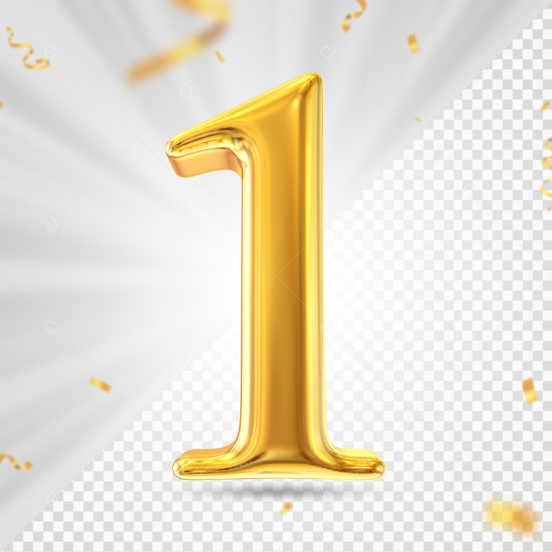 Numero 1 Amarelo Festa Elemento 3D PSD