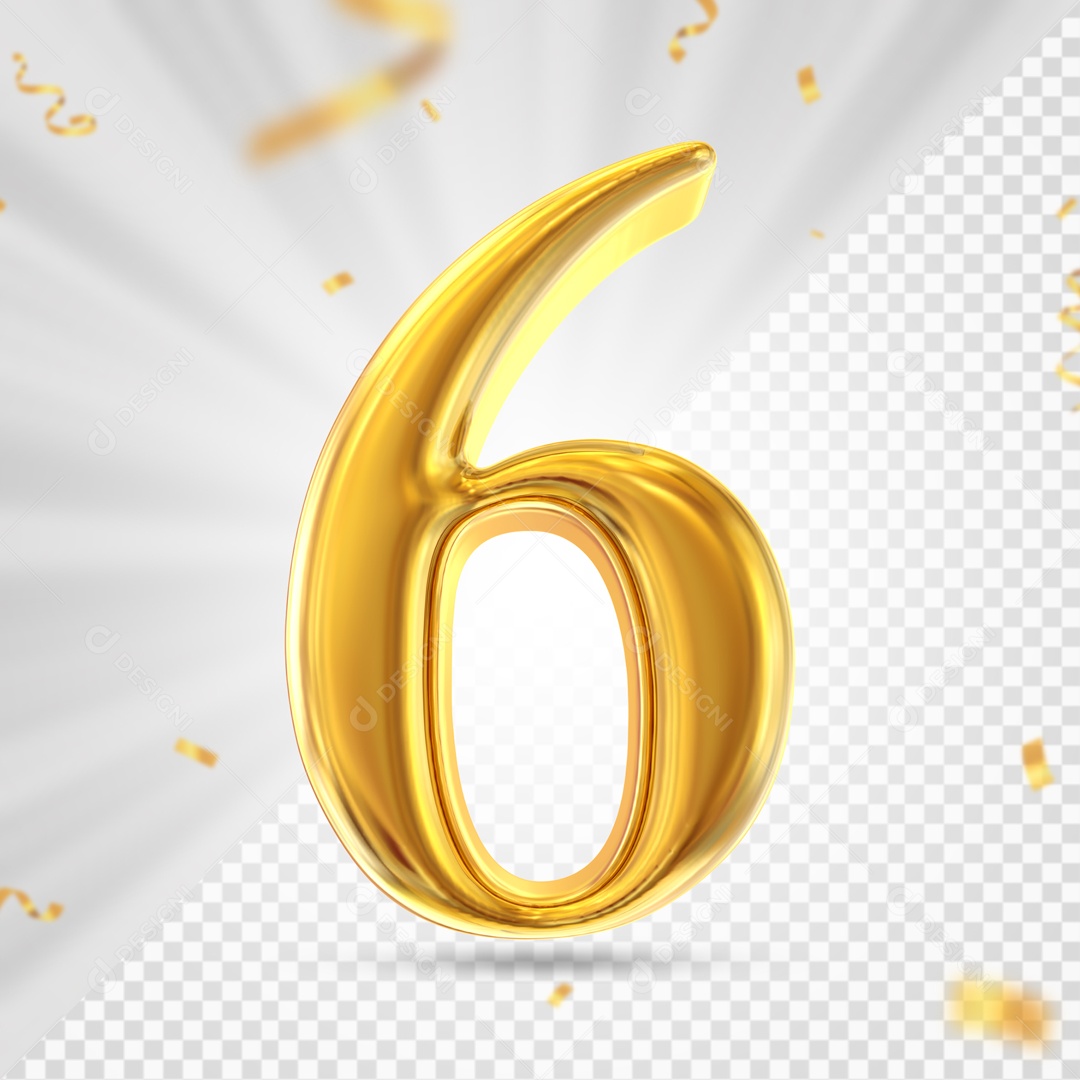 Numero 6 Amarelo Festa Elemento 3D PSD