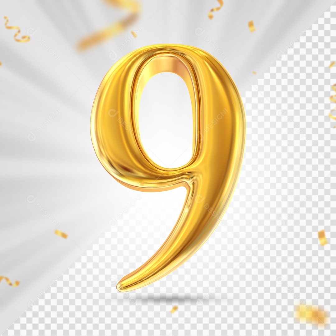 Numero 9 Amarelo Festa Elemento 3D PSD