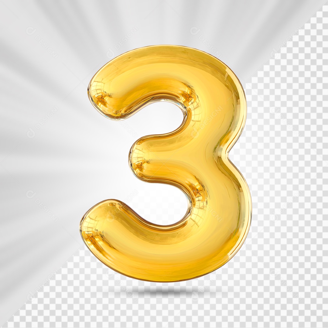 Numero 3 Amarelo Elemento 3D PSD