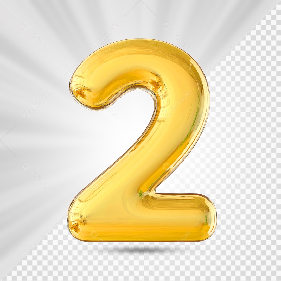 Numero 2 Amarelo Elemento 3D PSD