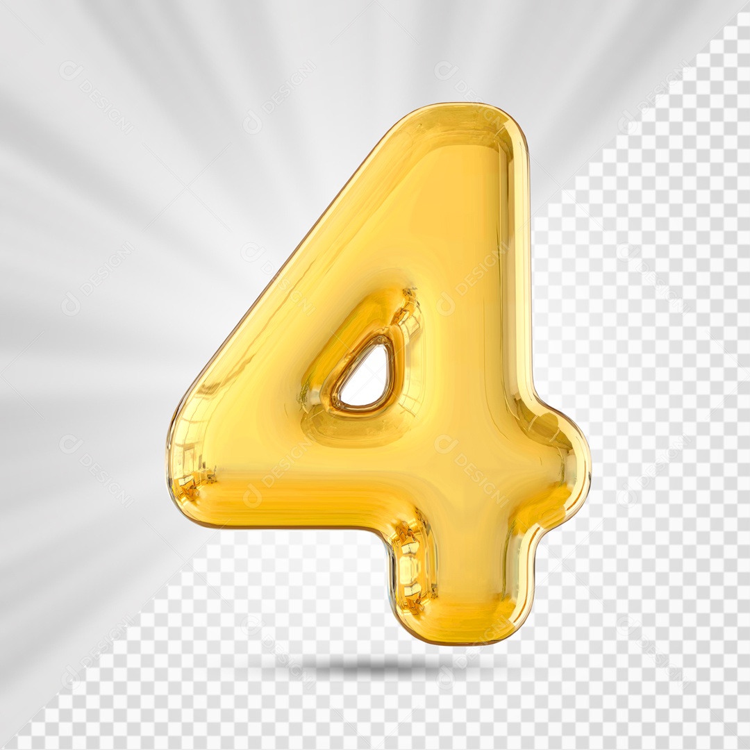 Numero 4 Amarelo Elemento 3D PSD