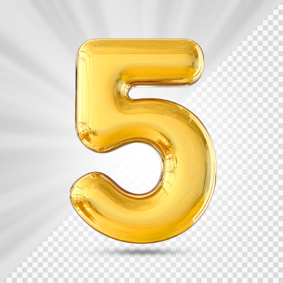 Numero 5 Amarelo Elemento 3D PSD