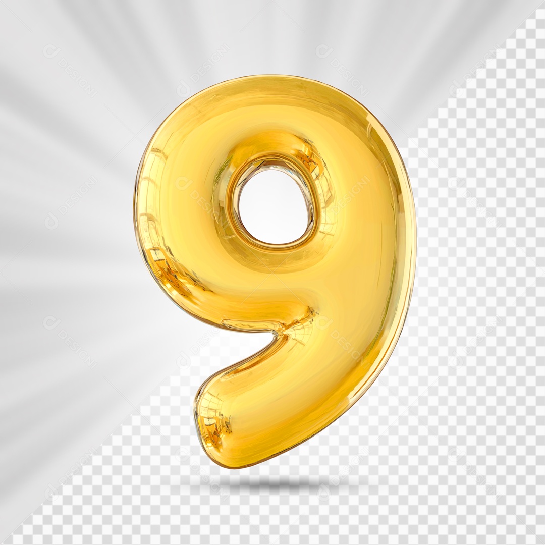 Numero 9 Amarelo Elemento 3D PSD