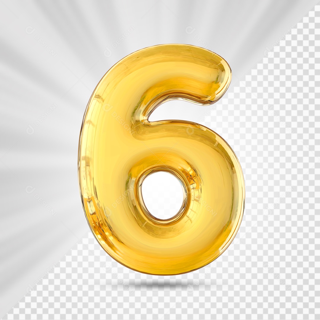 Numero 6 Amarelo Elemento 3D PSD