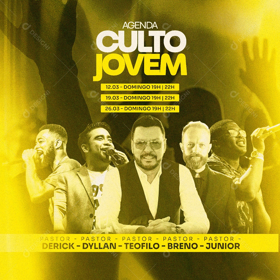 Agenda Culto Jovem Pastor Derick Gospel Social Media PSD Editável