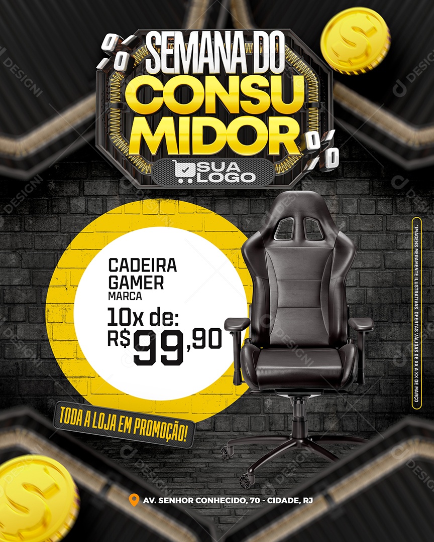 Semana Do Consumidor Cadeira Gamer 10x De 99,90 Loja Social Media PSD Editável