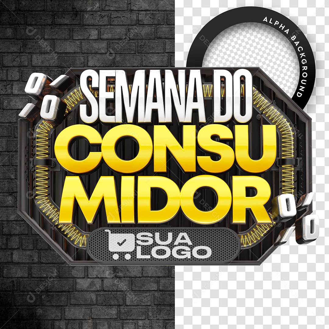 Semana Do Consumidor Selo 3D Preto e Dourado Para Composição PSD