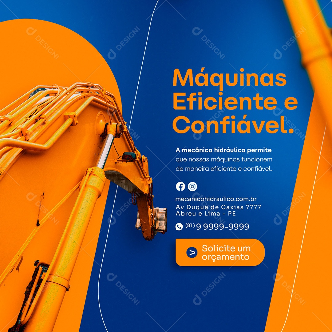 Máquinas Eficientes e Confiável Mecânico Hidráulico Social Media PSD Editável