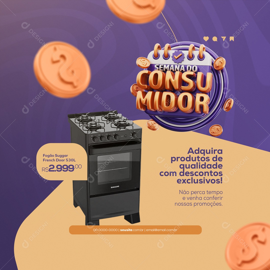 Semana do Consumidor Descontos Exclusivos! Fogão Suggar Social Media PSD Editável