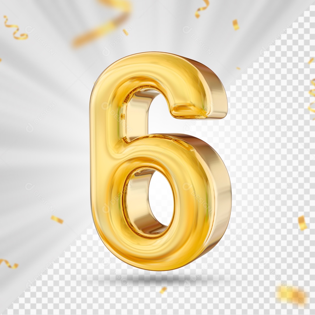 Numero 6 Amarelo Festa Elemento 3D PSD