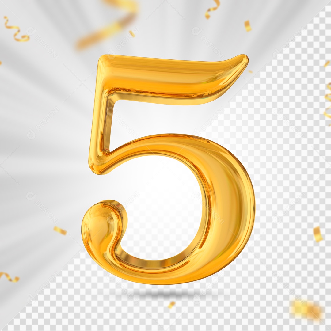 Numero 5 Amarelo Festa Elemento 3D PSD