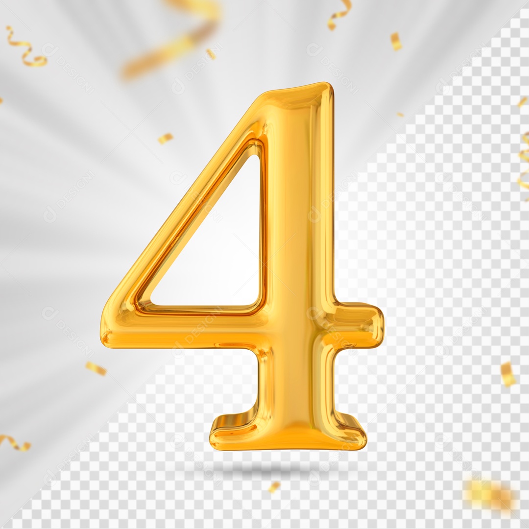 Numero 4 Amarelo Festa Elemento 3D PSD