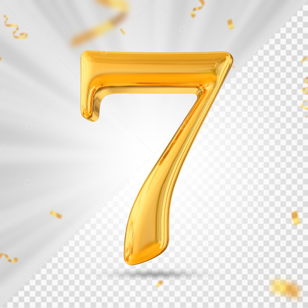 Numero 7 Amarelo Festa Elemento 3D PSD