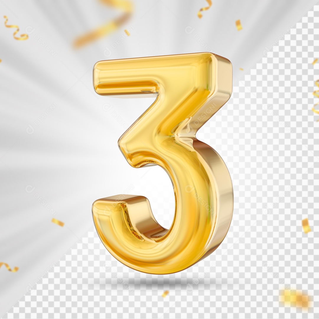 Numero 3 Amarelo Festa Elemento 3D PSD