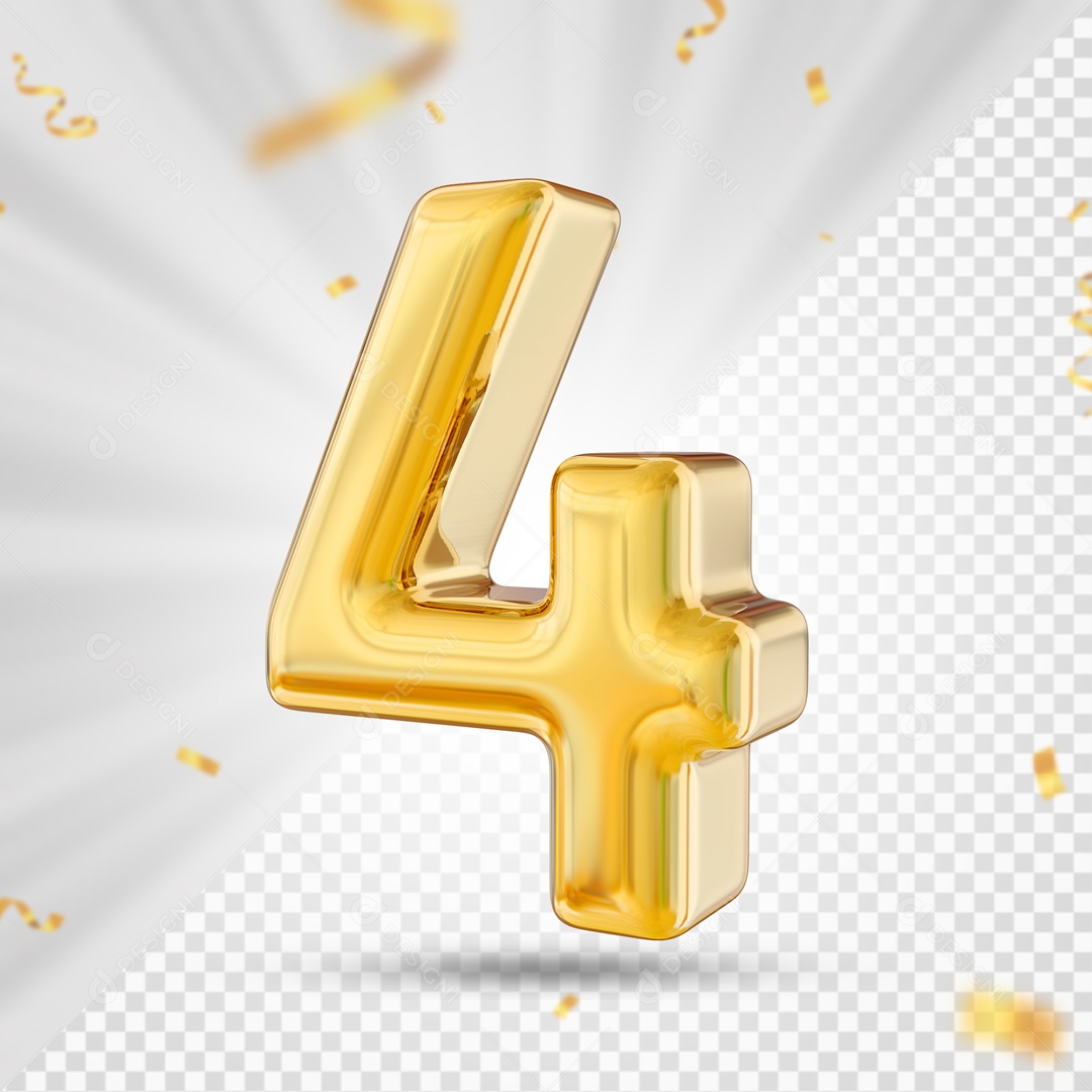 Numero 4 Amarelo Festa Elemento 3D PSD