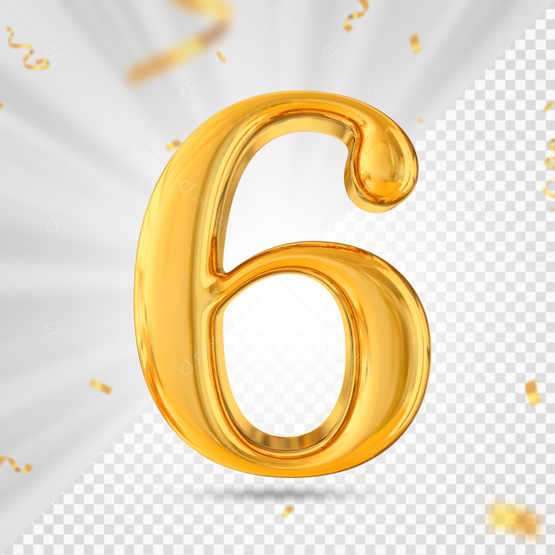 Numero 6 Amarelo Festa Elemento 3D PSD