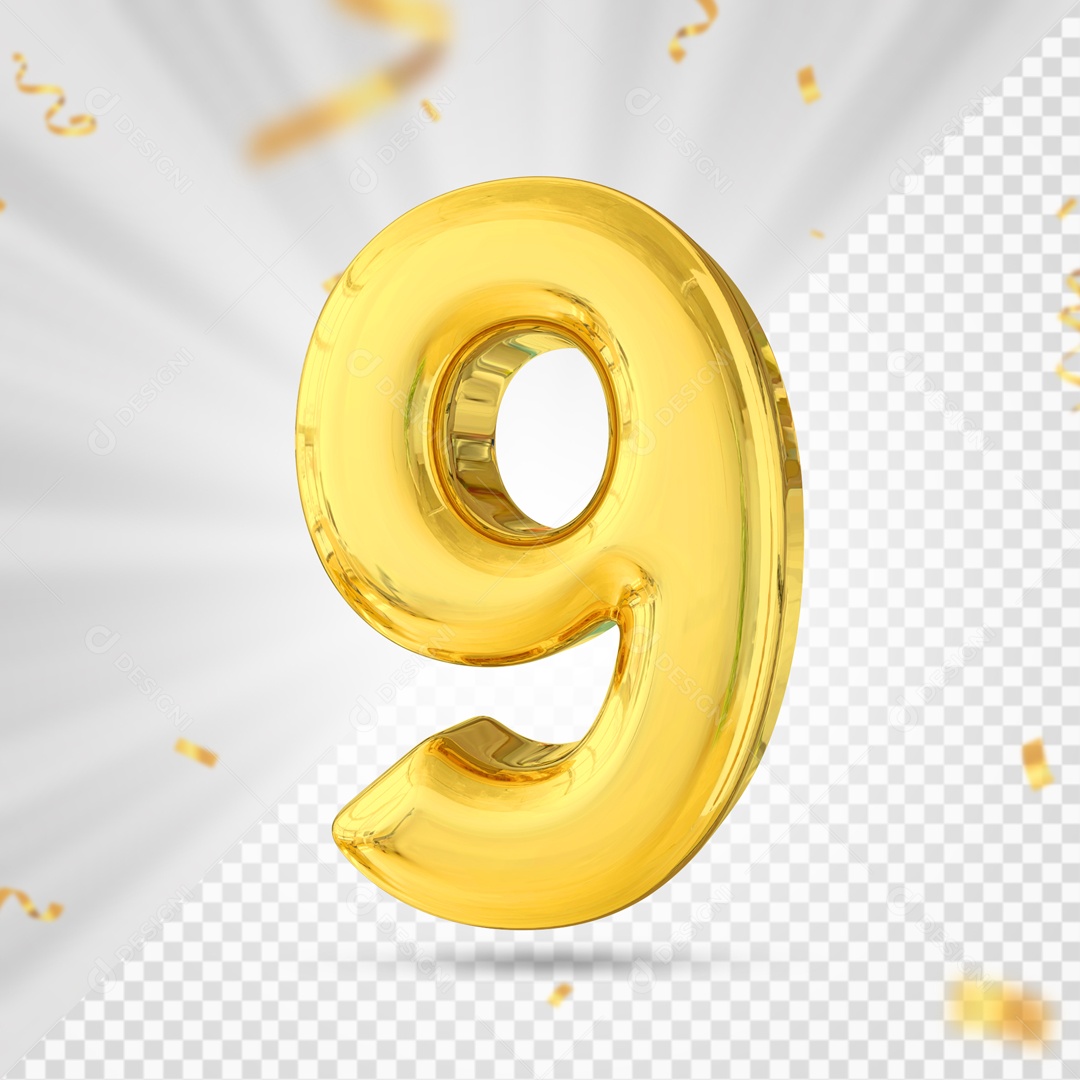 Numero 9 Amarelo Festa Elemento 3D PSD