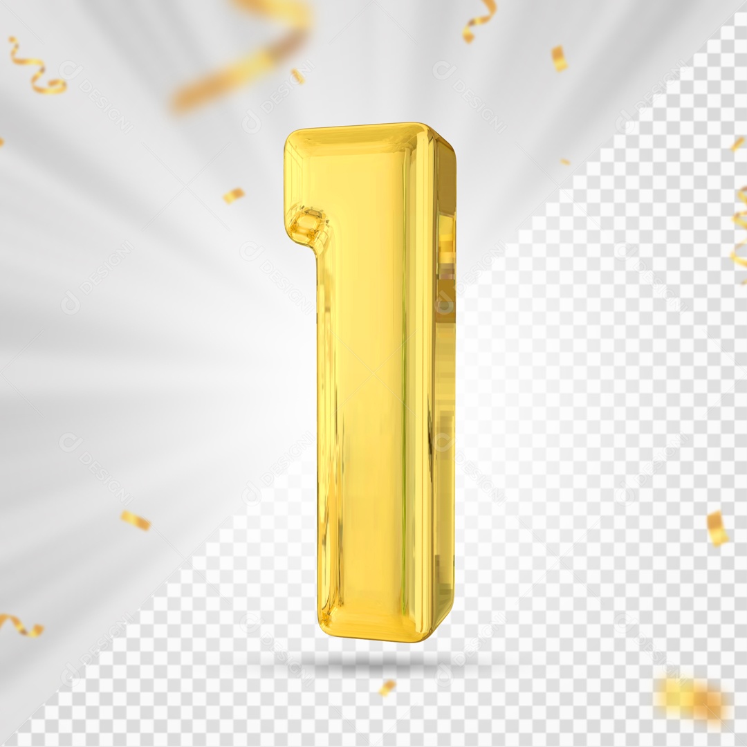 Numero 1 Amarelo Festa Elemento 3D PSD
