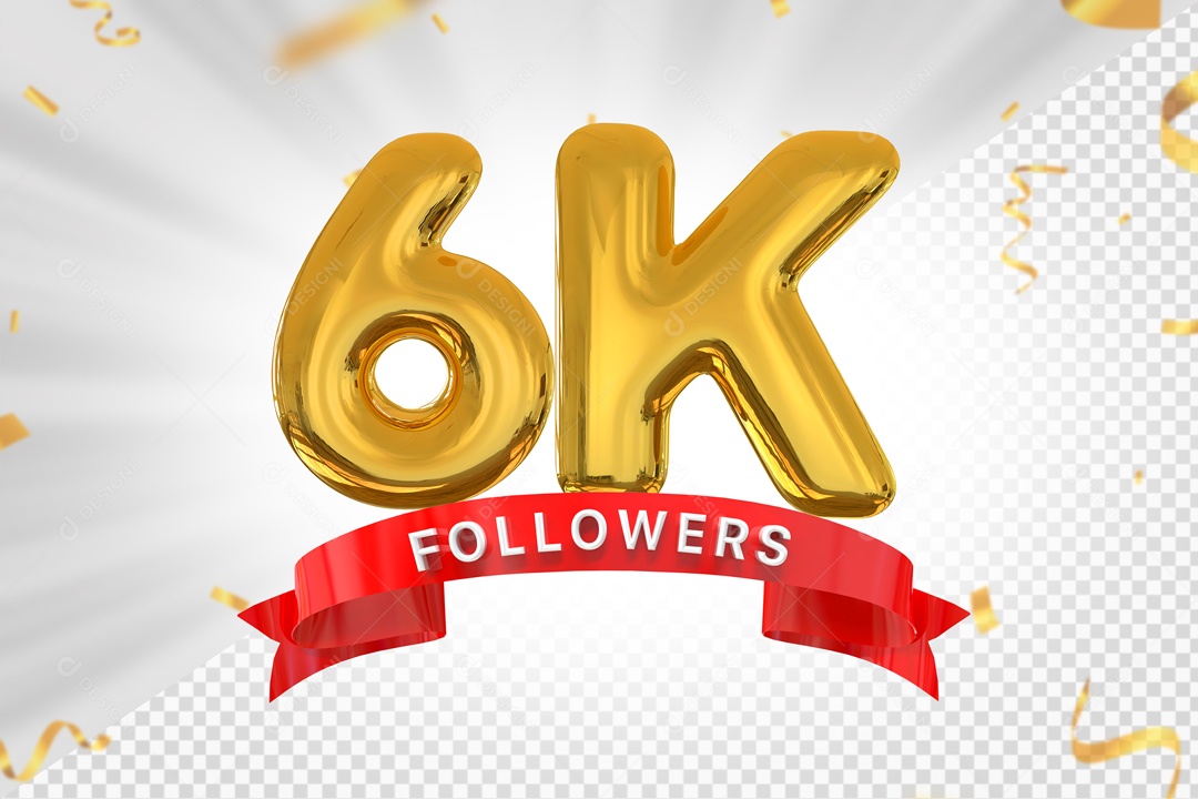 Números 6K Seguidores Elemento 3D PSD