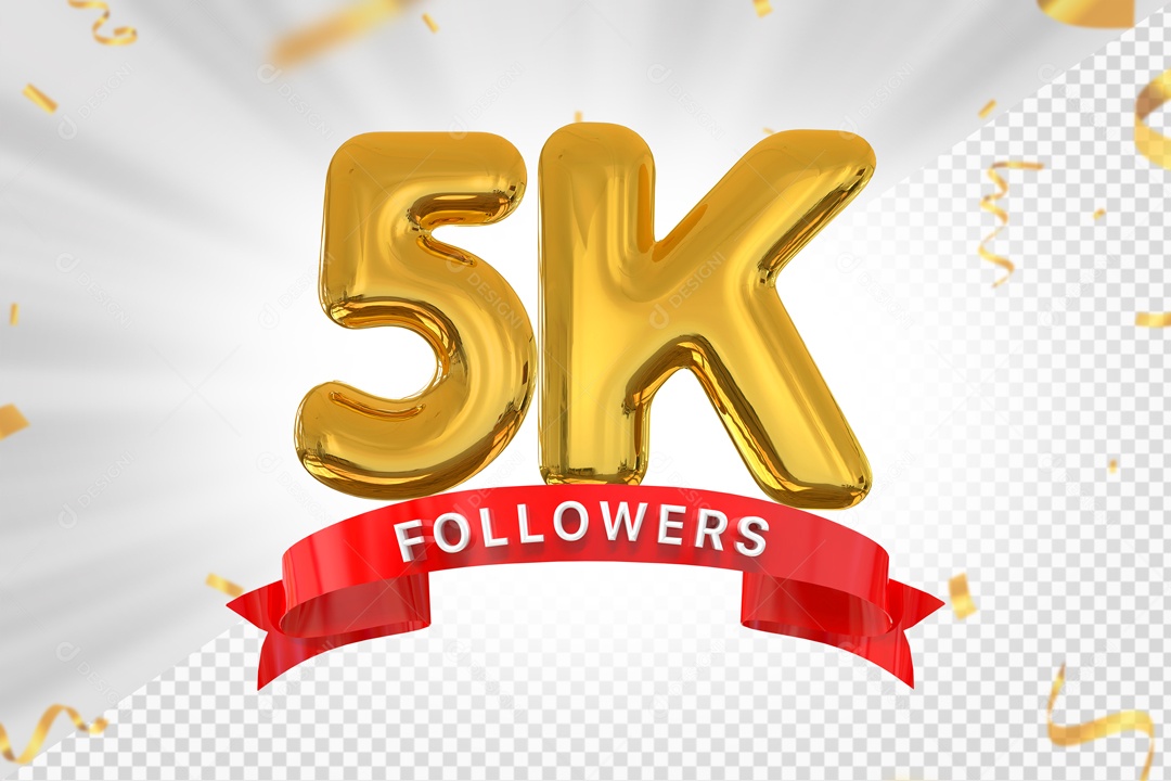 Números 5K Seguidores Elemento 3D PSD