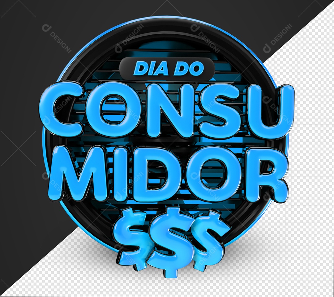 Dia Do Consumidor Selo 3D Azul e Preto Para Composição PSD