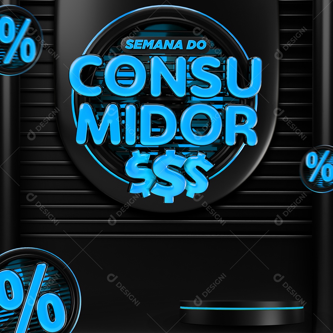 Semana Do Consumidor Selo 3D Azul e Preto Para Composição PSD