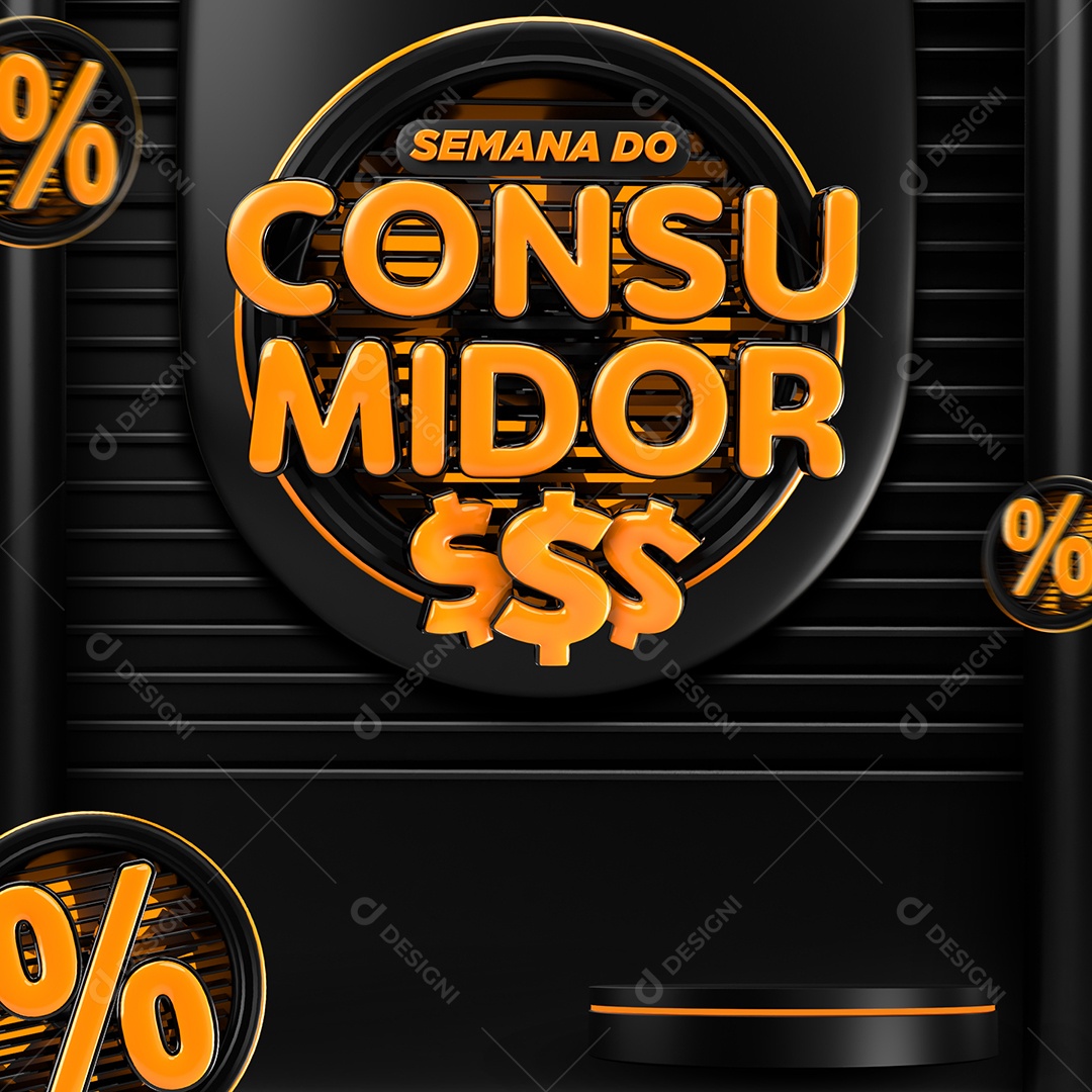 Semana Do Consumidor Selo 3D Laranjado e Preto Para Composição PSD