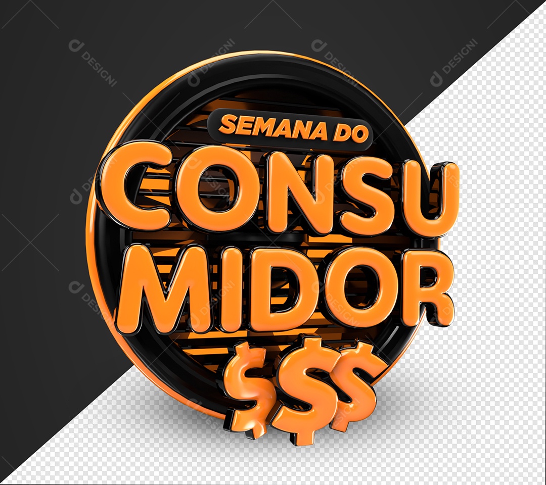 Semana Do Consumidor Selo 3D Laranjado e Preto Para Composição PSD