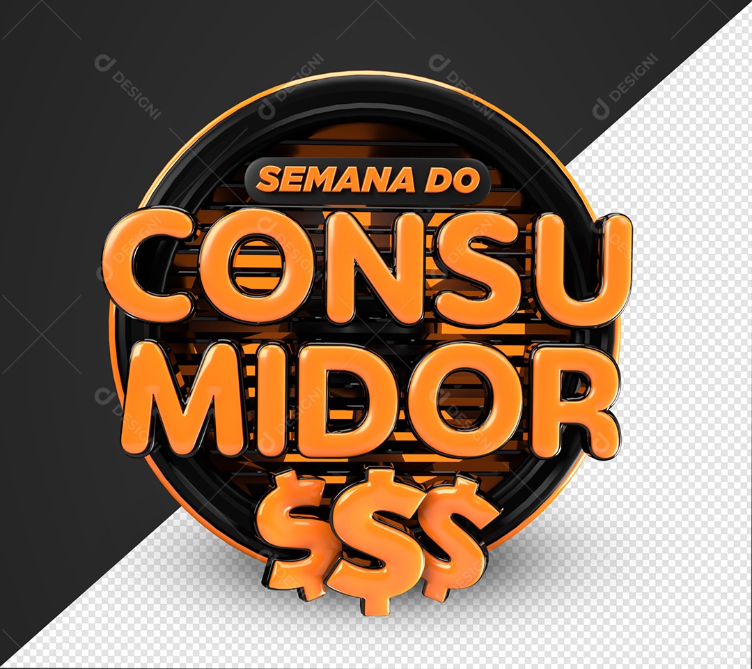 Semana Do Consumidor Selo 3D Laranjado e Preto Para Composição PSD