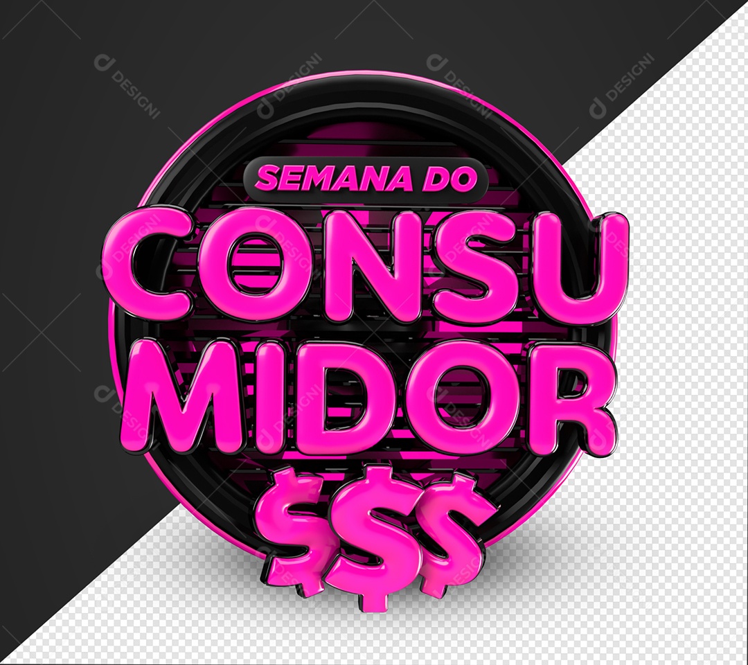 Semana Do Consumidor Selo 3D Rosa e Preto Para Composição PSD
