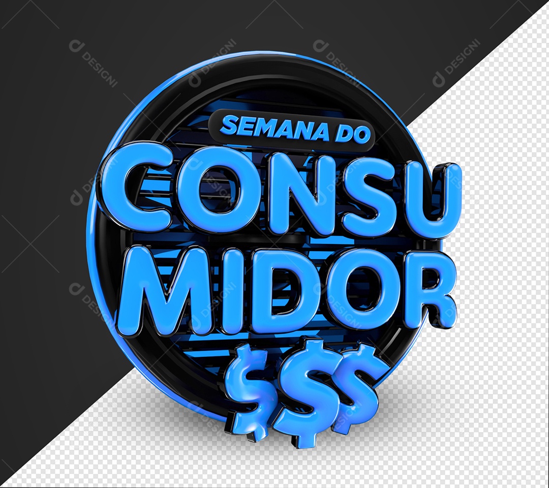 Semana Do Consumidor Selo 3D Azul e Preto Para Composição PSD