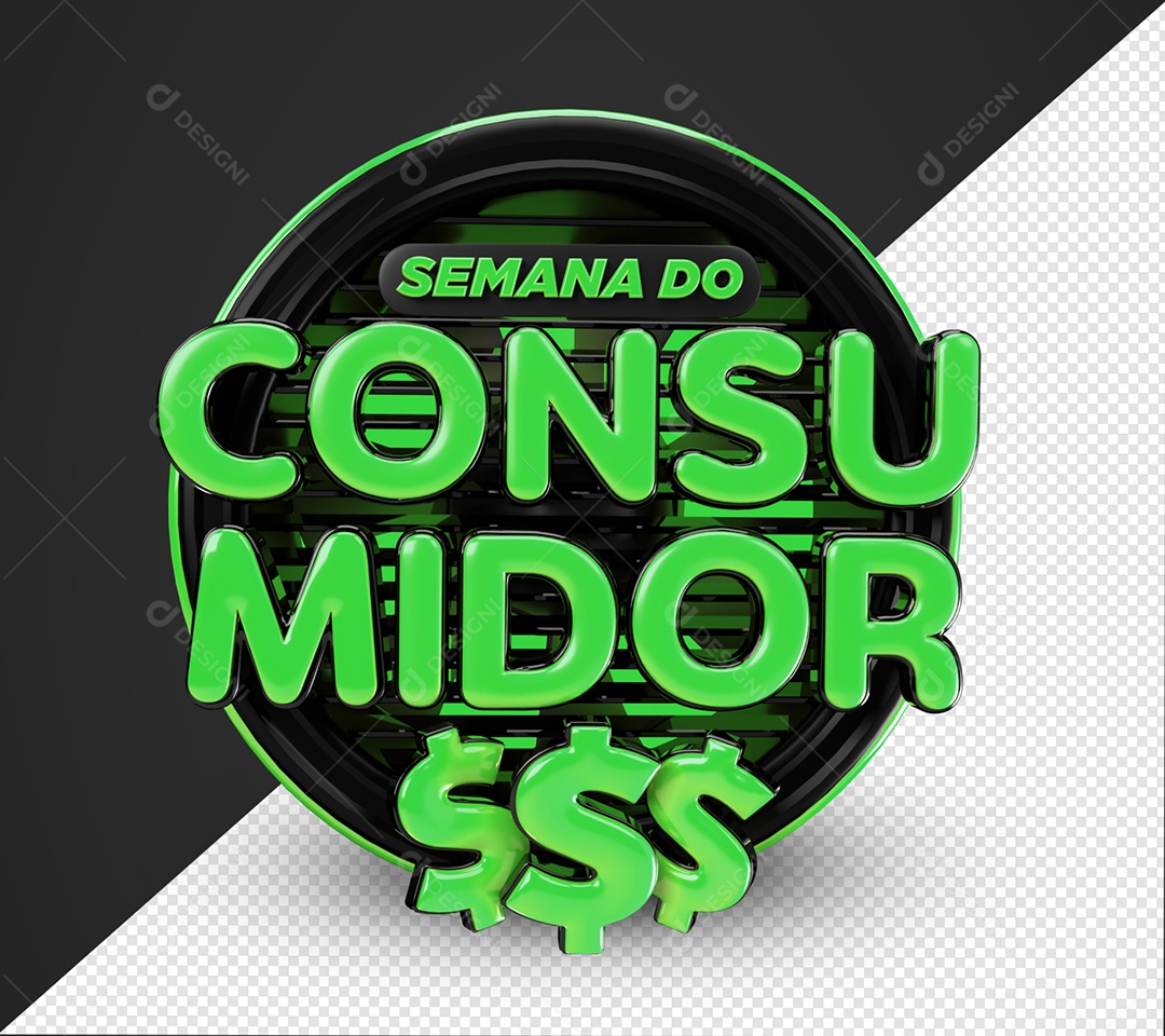 Semana Do Consumidor Selo 3D Verde e Preto Para Composição PSD