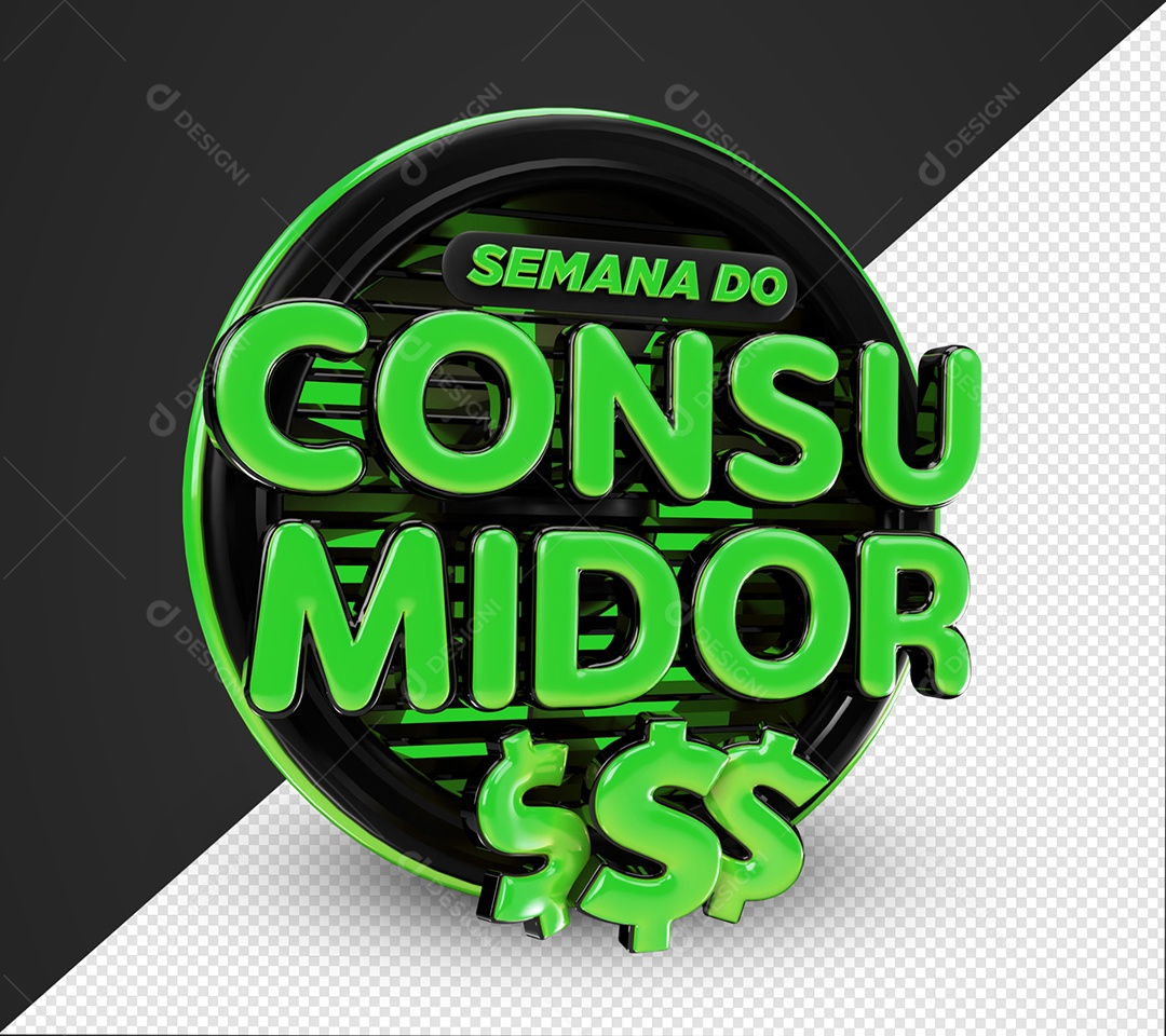 Semana Do Consumidor Selo 3D Verde e Preto Para Composição PSD