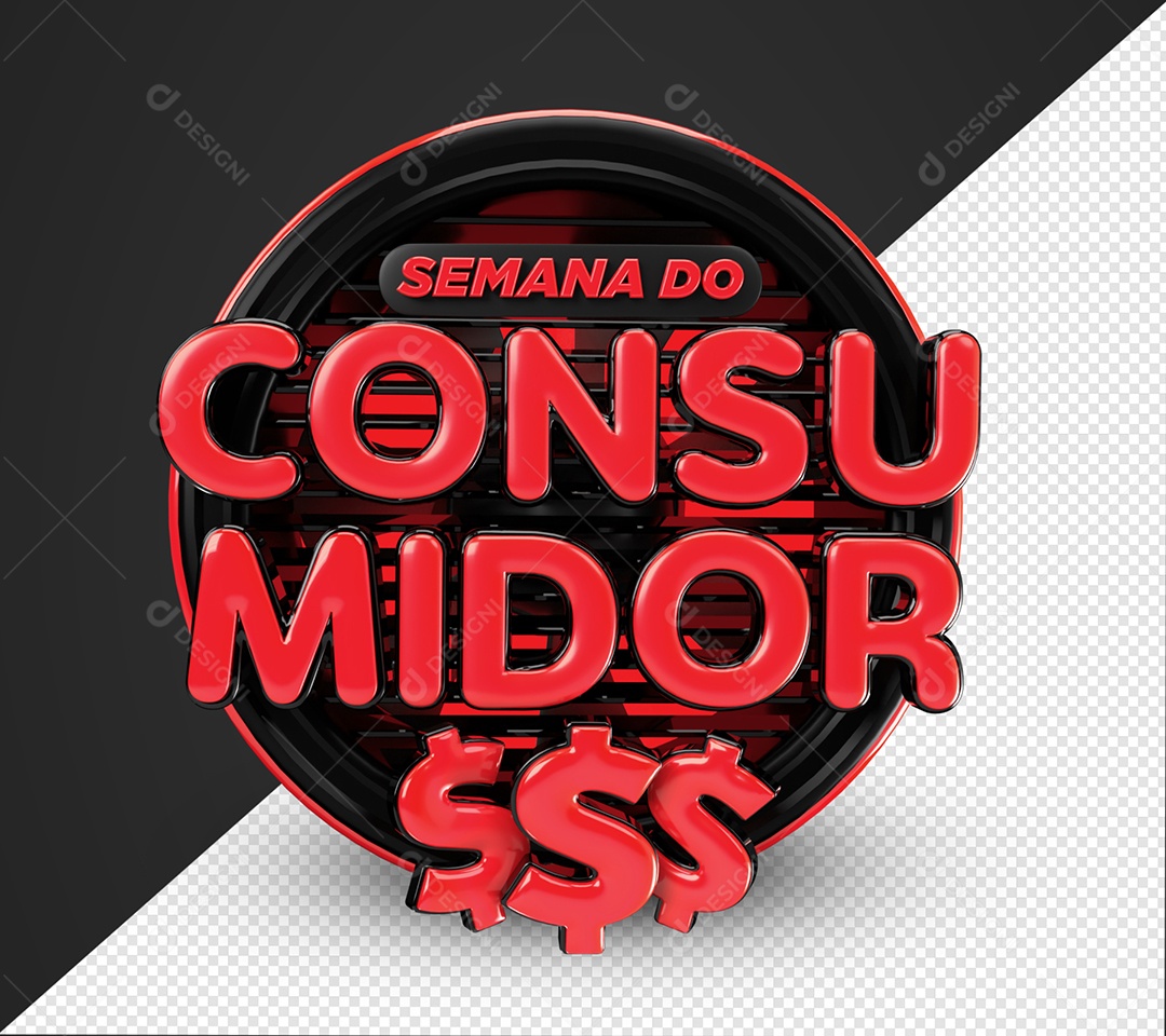 Semana Do Consumidor Selo 3D Vermelho e Preto Para Composição PSD