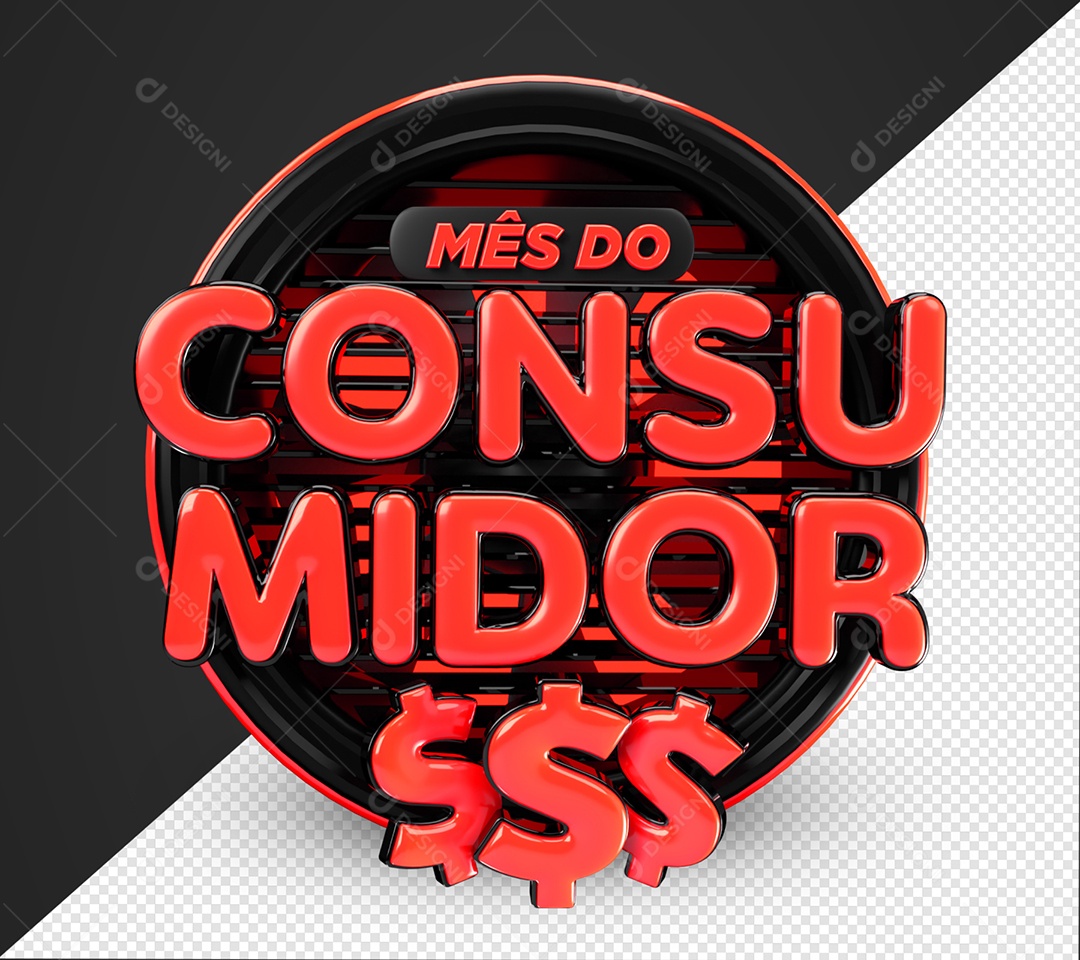 Mês Do Consumidor Selo 3D Vermelho e Preto Para Composição PSD