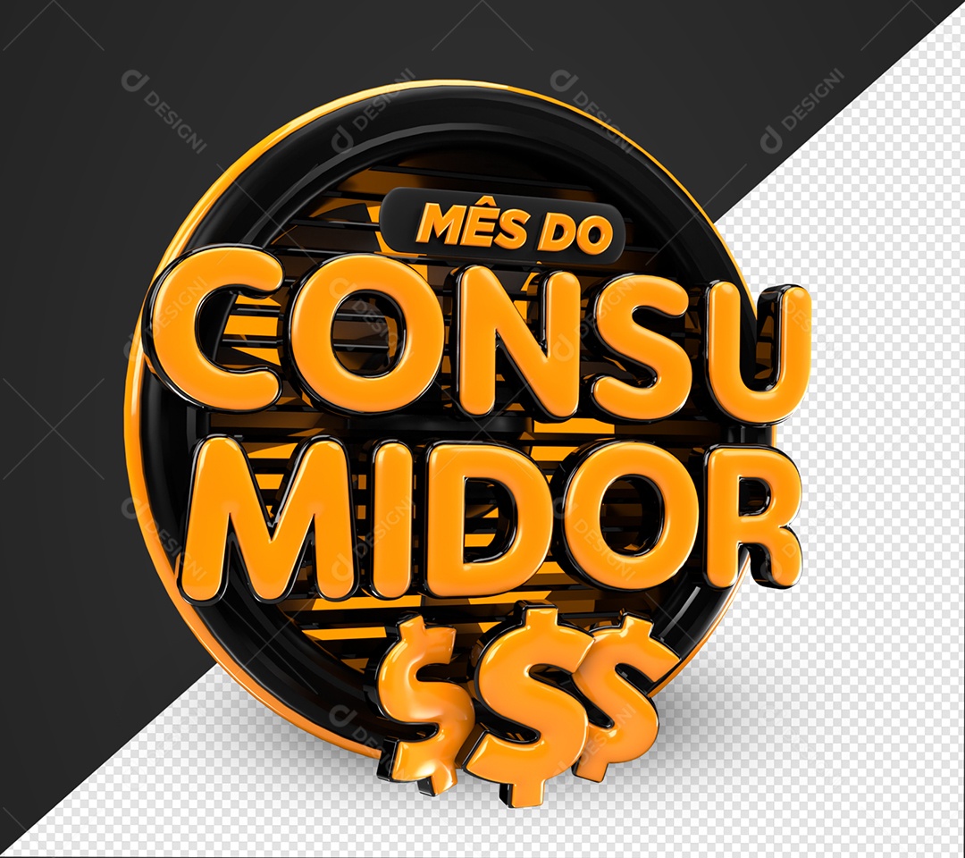 Mês Do Consumidor Selo 3D Laranjado e Preto Para Composição PSD