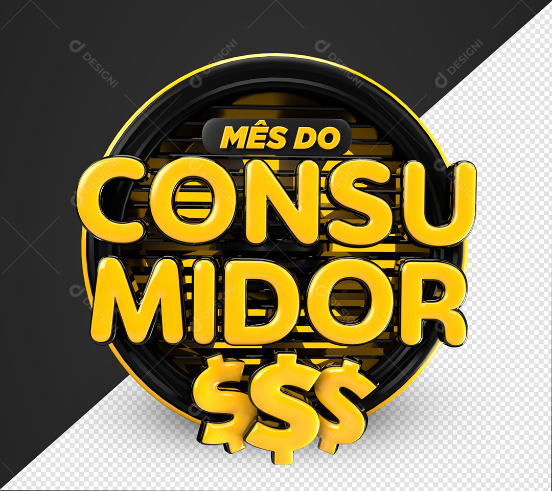 Mês Do Consumidor Selo 3D Amarelo e Preto Para Composição PSD