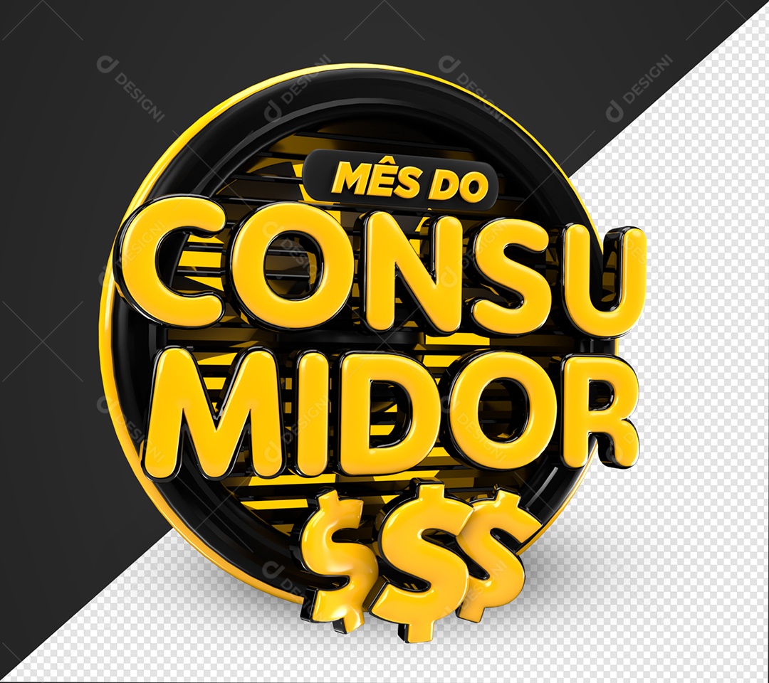 Mês Do Consumidor Selo 3D Amarelo e Preto Para Composição PSD