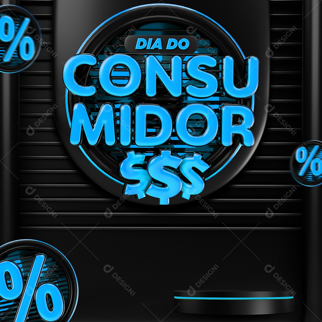 Dia Do Consumidor Selo 3D Azul e Preto Para Composição PSD
