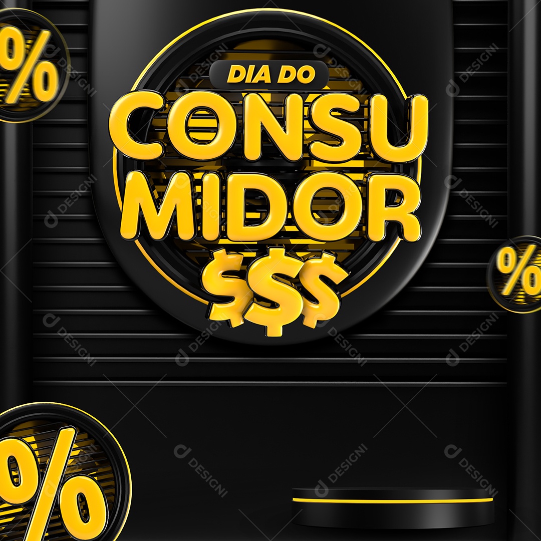 Dia Do Consumidor Selo 3D Amarelo e Preto Para Composição PSD