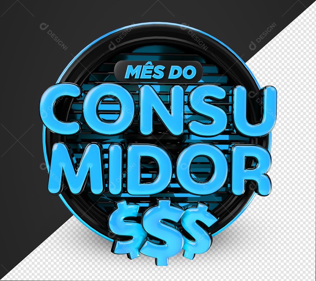Mês Do Consumidor Selo 3D Azul e Preto Para Composição PSD